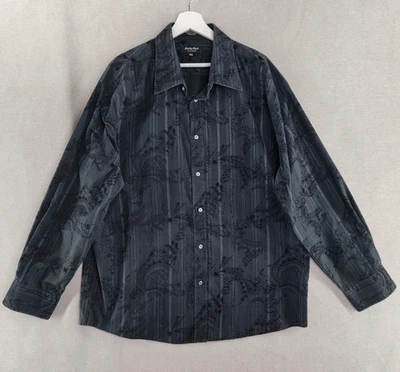 Eighty Eight Shirt Mens 2XL Black Stripe Velvet Embossed Floral Goth Grunge Rock - Image 1 of 4