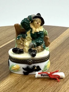 PHB Porzellan aufklappbare Schmuckschatulle Zauberer von Oz Vogelscheuche mit Diplom - Bild 1 von 8