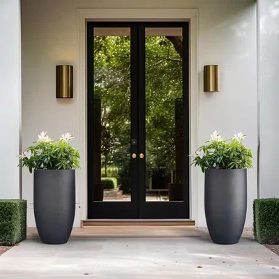 Lightweight 13.5 In. Dia Tall Large Granite Gray Large round Concrete Planter/Fl - Image 1 of 4