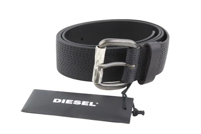 Diesel B-Rolly Herren Gürtel 100 CM Schwarz Texturiert Leder Silber Ton Schnalle - Bild 1 von 4