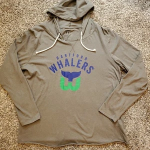 Vintage Hockey Hartford Whalers NHL Gray Hoodie Large Drawstring Raw Hem Bottom - Picture 1 of 8