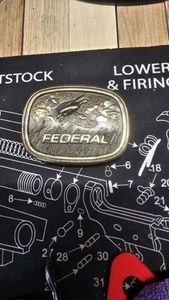FEDERAL Ammunition Duck Hunting Brass Tone Indiana Metal Craft Belt Buckle - Picture 1 of 3