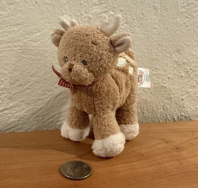 Baby Gund Plush reindeer rattle red gingham scarf  4.5" soft First Christmas - Image 1 of 4
