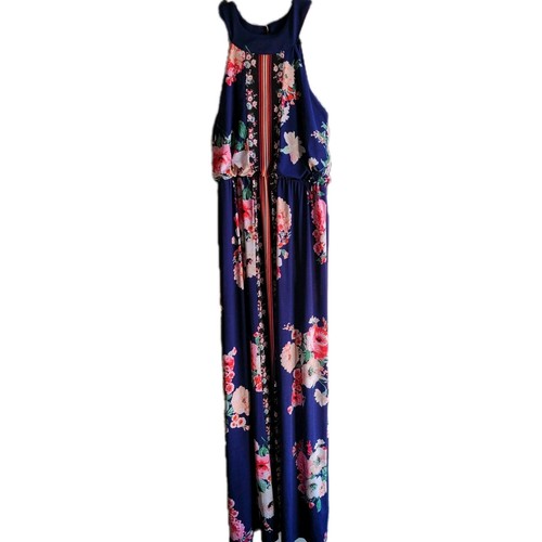 VETEMENTS Maxi abito donna tre cuori rosa cammeo floreale navy taglia small