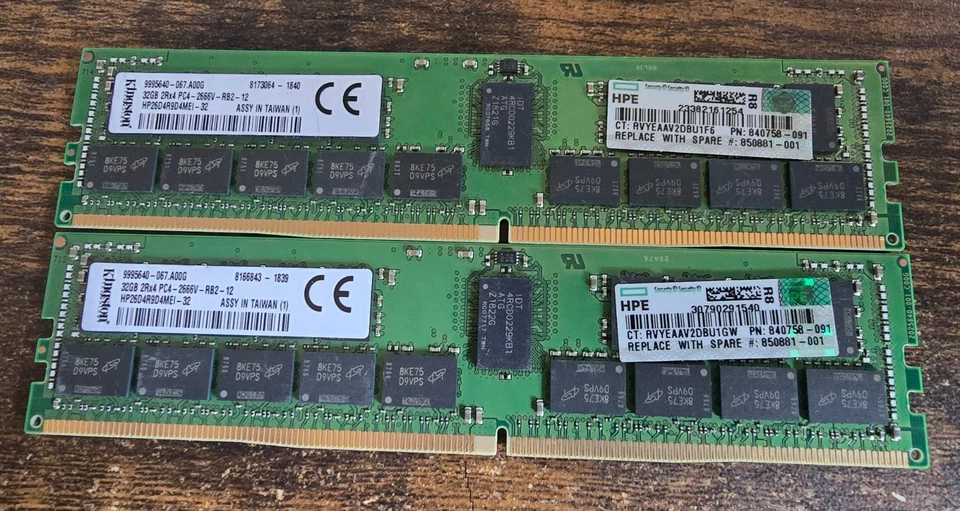 Lot of 2 HP 840758-091 32GB DDR4 SDRAM Server Memory - Image 1 of 1