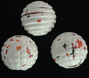 Vintage 70er Jahre glasiert cremeweiß Konfetti Keramik Makramee Perlen Basteln 3 Stück - Bild 1 von 24