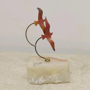 Vögel im Flug Metallskulptur Steinsockel signiert Yosi 4,75" hoch - Bild 1 von 11