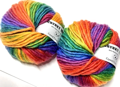 RAINBOW MULTI-COLORS 2 50g Skeins 98yd Classic Elite CHUNKY MOCHI Pure Wool Yarn - Image 1 of 4