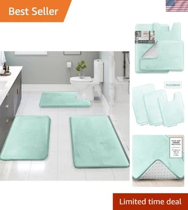 Comfortable 3 Piece Non-Slip Bath Rug Collection - Velvet Fleece & Memory Foam - Picture 1 of 11