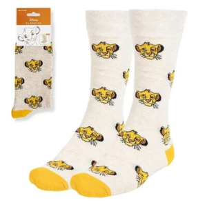 DISNEY THE LION KING SIMBA FACE TILED ADULT PAIR OF NOVELTY CREW SOCKS - Picture 1 of 2
