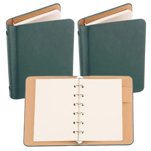 6 Ring Binder Cover 2pcs A7 Leather Notebook Binder with 100 Sheets Paper Green - Picture 1 of 7