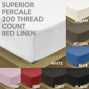 LUXURY SUPERIOR 100% EGYTPIAN COTTON PERCALE 200 THREAD COUNT FITTED BED SHEET - Picture 1 of 9