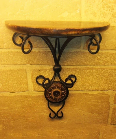 vintage Beautiful wood & wrought iron Fancy wall bracket shelf simple & ethnic Cover