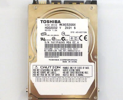 Toshiba MK8032GSX HDD2D32 V ZK01 S 010 A0/AS112M China 80gb Sata 2.5" HDD - Image 1 of 4