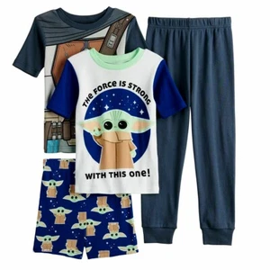 GLOW IN DARK Baby Yoda Mandalorian Pajamas Pants Shirt Star Wars Boy Girl 6 8 10 - Picture 1 of 3