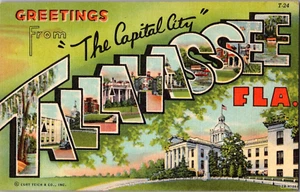 Postal saludos desde Tallahassee Florida letra grande lino sin publicar - Imagen 1 de 2