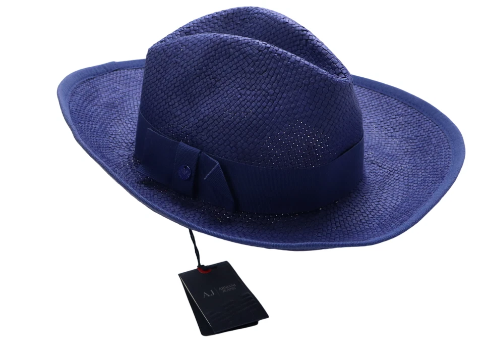 Armani Jeans C5453 Chapeau Femmes Taille Unique Ruban Royal Bleu Papier Logo - Photo 1/4