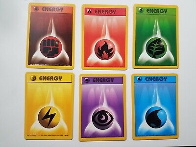 6 Pokemon 1999 Base Energy Cards /102 - LP / VLP Lightning  Psychic Water Fire