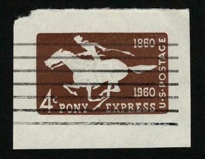 US 1960 #U543 Brown 4c Pony Express Rider Cut Square Used - Image 1 of 2