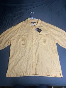 Neu mit Etikett Prestige gelb Farbe 100 % Leinen Spike Herrenhemd kurzärmlig Größe 4XL - Bild 1 von 8