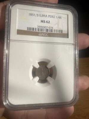 1851/31 Peru LIMA 1/4 Real NGC MS62 Scarce Coin Llama Beautiful Example - Image 1 of 2