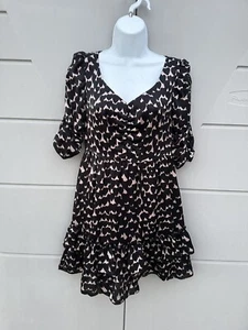 Juicy Couture Black & Cream Sweetheart Silk Babydoll Ruffle Hem Dress Y2K Size 2 - Picture 1 of 20