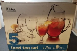 Libbey Blue Pitcher and Goblet Iced Tea Glasses Set of 5 PC/New/Never Used - Picture 1 of 2
