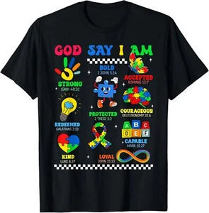 God Says I Am Be Kind Autism Awareness Shirts Women Men Kids T-Shirt - Picture 1 of 4