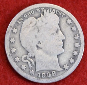 1908 Barber Quarter 90% Silver Coin BQ621 - Picture 1 of 2