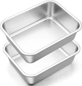 12¾ X 10 Inch Deep Lasagna Baking Pans Set of 2 Stainless Steel Rectangle Cake P - Picture 1 of 8