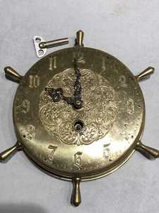 Smiths Industries Ltd Brass Ships Wheel Wall Clock Mechanical Wind Up Engraved - Picture 1 of 12