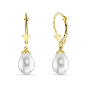 14K. SOLID GOLD LEVERBACK EARRING WITH NATURAL PEARLS (Yellow Gold) - Picture 1 of 4