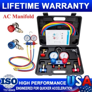 HVAC AC Manifold Gauge Refrigerant Set Air Conditioning A/C 5FT Color Hose Kit - Picture 1 of 12