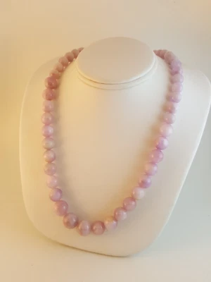 Kunzite pale amethyst quartz sterling silver round bead necklace - Image 1 of 4