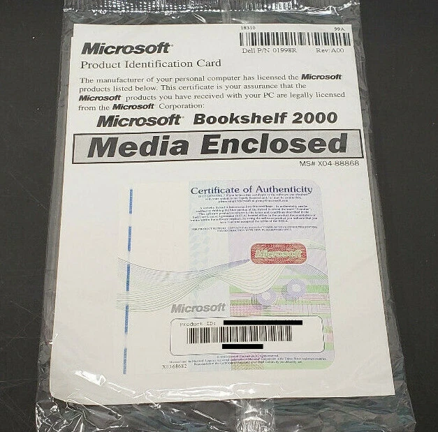 New Old Stock Microsoft Bookshelf 2000 CD and Product ID - Image 1 of 2
