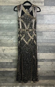 Karen Millen Maxi Dress Size UK 6 Petite Black Embellished Beaded Formal Gown - Picture 1 of 12