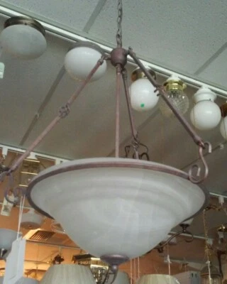 COLGANTE FUENTE DISEÑADORES 4354-DB BRONCE ENVEJECIDO ALABASTRO REMOLINO VIDRIO 21"D Foto 1 de 4