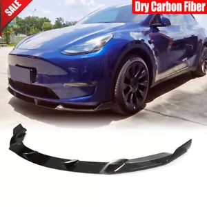 Fit For Tesla Model Y 2019-2024 Dry Carbon Fiber Front Bumper Lip Chin Spoiler - Picture 1 of 12