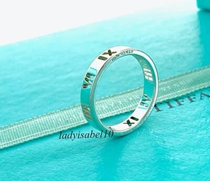 Tiffany & Co Atlas Sz 4.75 Pierced Narrow Band Ring Love Sterling Silver w Pouch - Picture 1 of 8