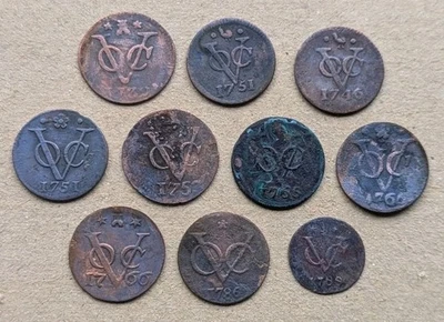 Lots 10 Pcs Dutch VOC 1 Duit 1730 - 1788 New York Penny Copper Coin_Z325 - Image 1 of 4