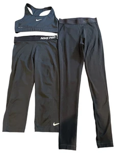 2 Pair Nike Dri-Fit Compression Running Leggings & Sports Bra Sz M Blk Women's - Picture 1 of 7