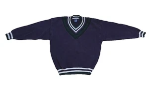 Vintage GAP V-Ausschnitt Zopfmuster Pullover Pulli Tennis Style lila-grün-weiß XL - Bild 1 von 7