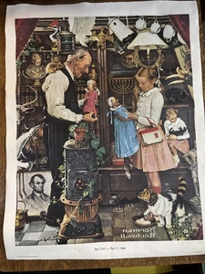 Stampa artistica su tela Norman Rockwell "April Fool" ragazza con negoziante" - 1948 - Foto 1 di 9