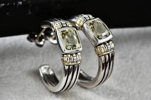 Lagos Kaviar Sterlingsilber & 18K Gold Peridot Kissenschliff Creolen Ohrstecker - Bild 1 von 5