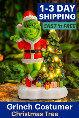 Solar Powered Green Monster Christmas Yard Decor w/ Tree & 6 LED Lights - Image 1 of 4