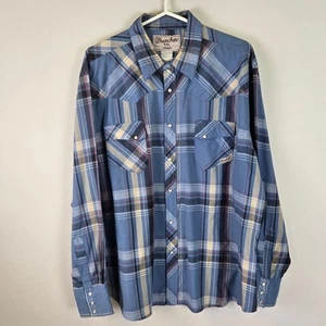 Wrancher by Wrangler Western Pearl Snap Button Blue Plaid Vintage Shirt XXL - Picture 1 of 8