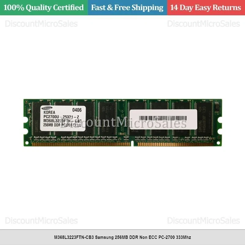M368L3223FTN-CB3 Samsung 256MB DDR Non ECC PC-2700 333Mhz - Image 1 of 1