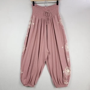 Daily Practice Harem Pants Womens XL Pink Cotton Sun Graphic Pull On Pockets - Picture 1 of 16