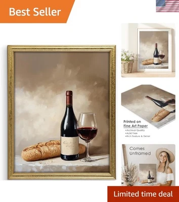 Wine & Bread Still Life Art Print - 8x10 | Vintage Wall Art for Kitchen Decor... - Image 1 of 4