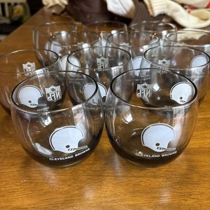 Set of 11 Vintage 70s NFL Cleveland Browns Smoked Tinted Cocktail Glasses 12 oz. - Picture 1 of 7